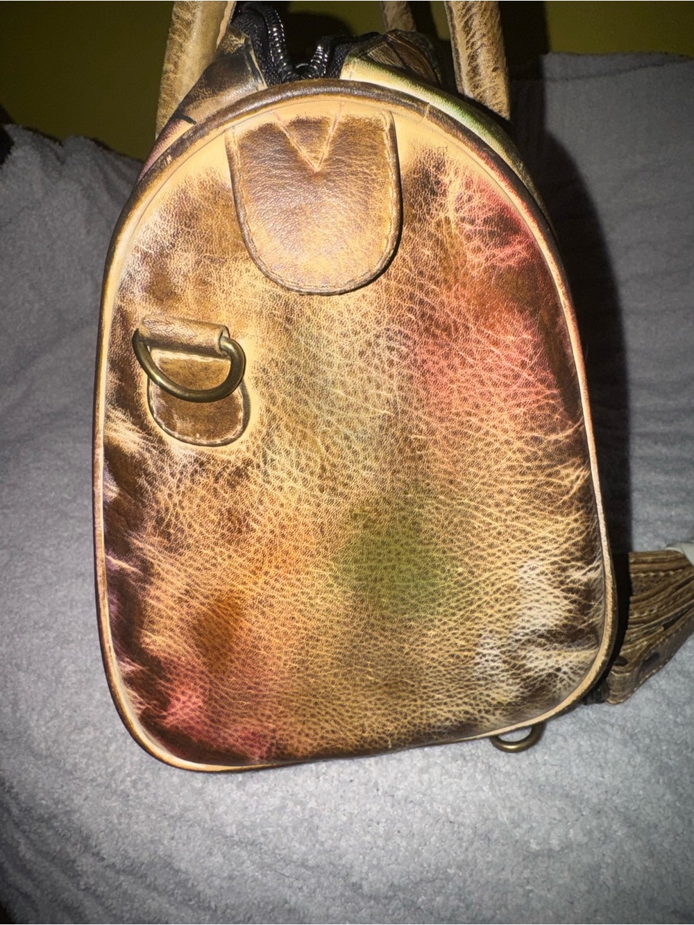 Hand-Painted Floral Leather Satchel in Brown and Multicolor - Picture 8 of 15